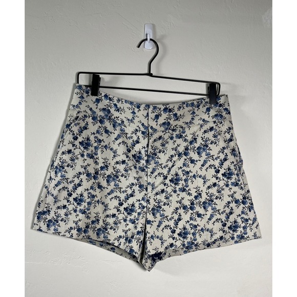 Alice + Olivia Floral Shorts Blue White Women's Size 12 High Waisted - Picture 1 of 10